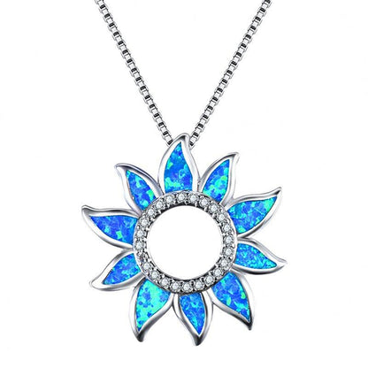 Blue Fire Opal Sunflower Necklace