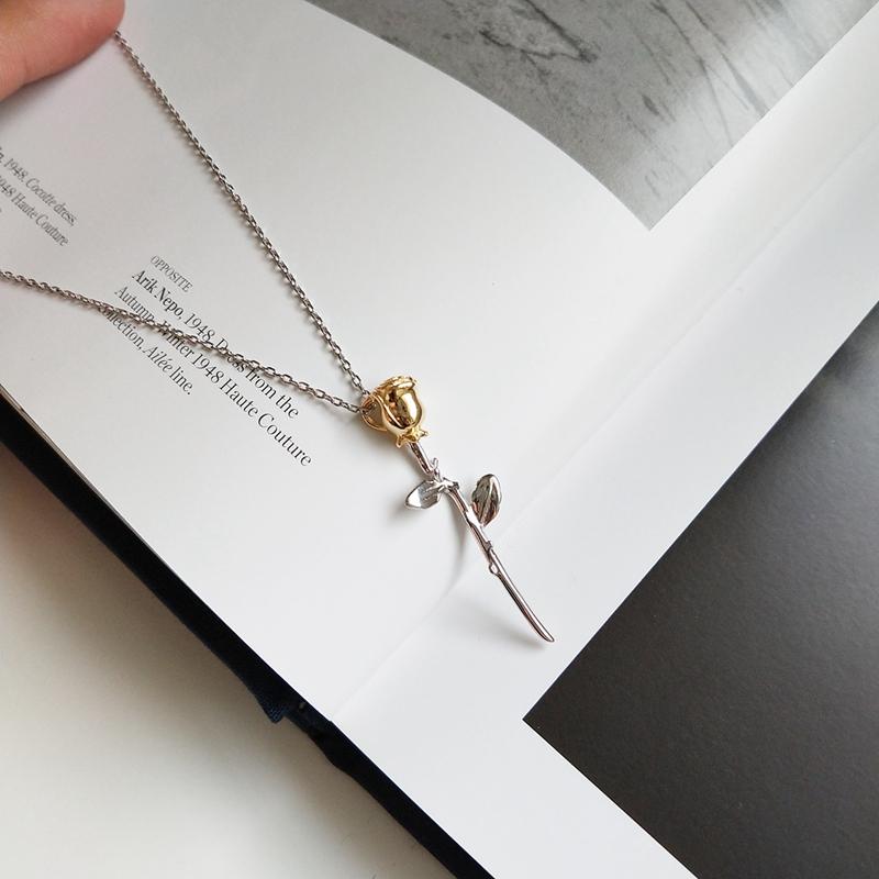 Dainty Rose Flower Silver Necklace
