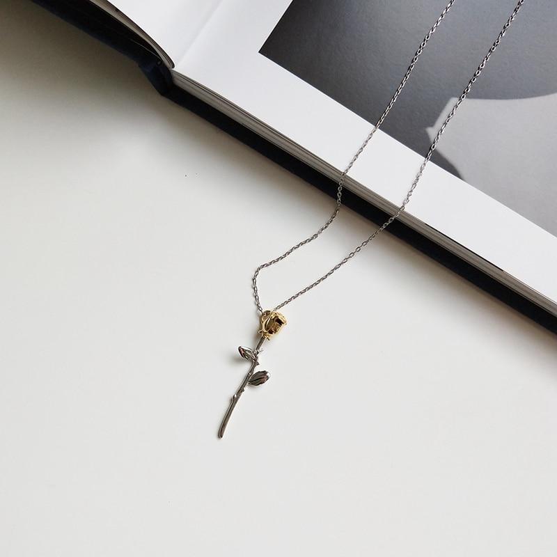 Dainty Rose Flower Silver Necklace