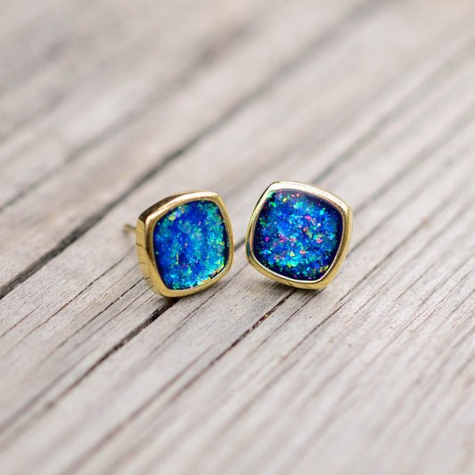 Gold Ocean Kyocera Opal Earrings