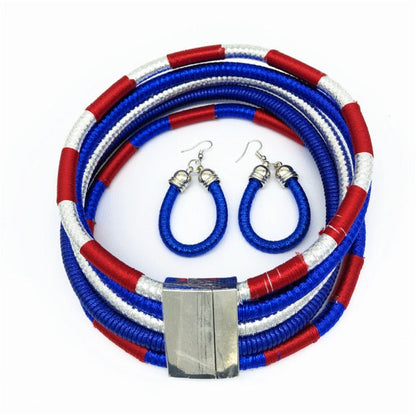 Multi-layered African Style Necklace Choker and Earrings