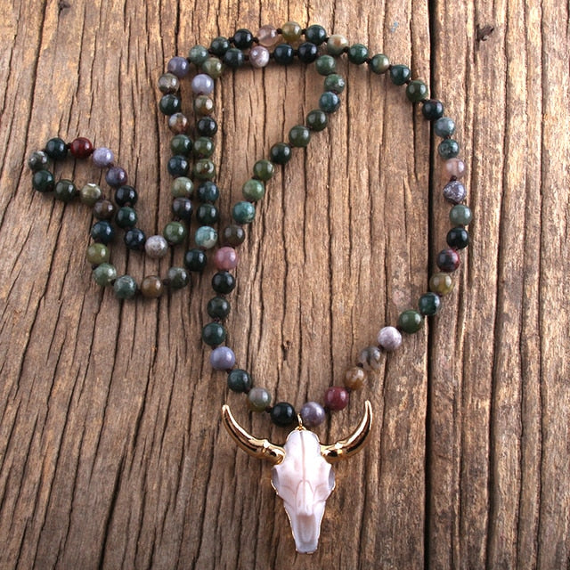 Buffalo Skull Real Stone Necklace