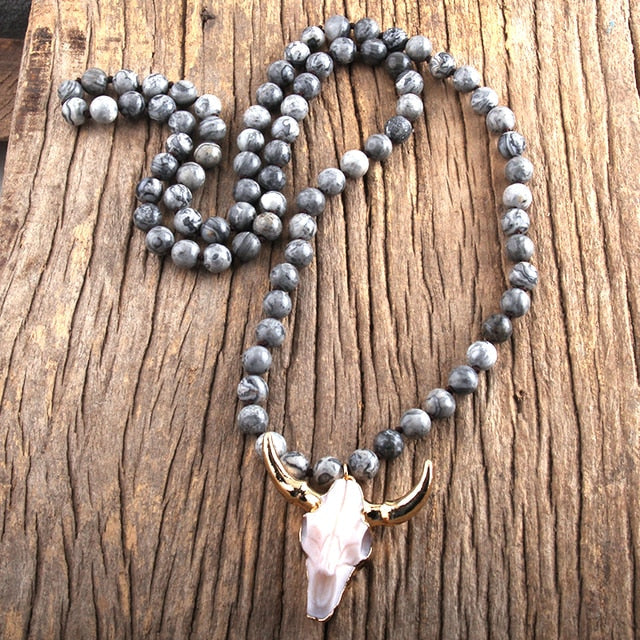 Buffalo Skull Real Stone Necklace