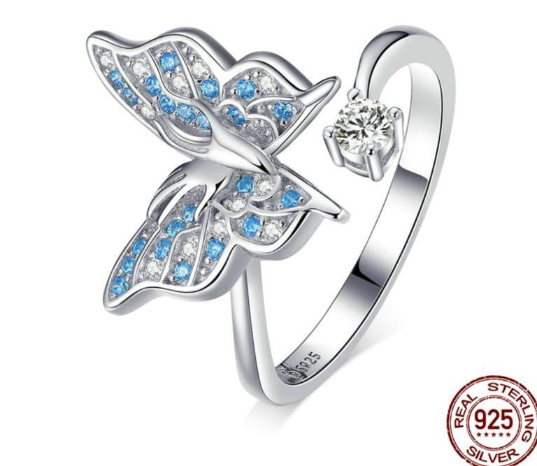 Blue Butterfly Sterling Silver Ring