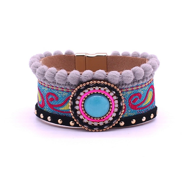 Leather and Stone Bracelet