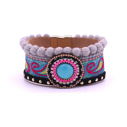 Leather and Stone Bracelet