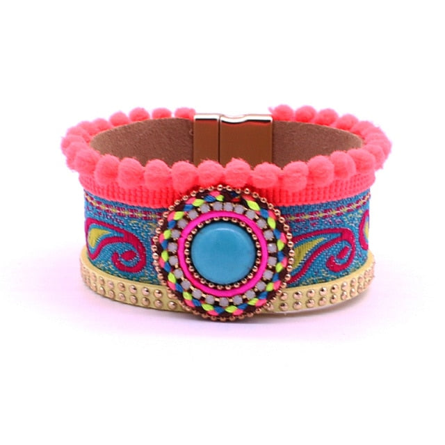 Leather and Stone Bracelet