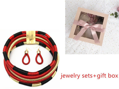 Multi-layered African Style Necklace Choker and Earrings