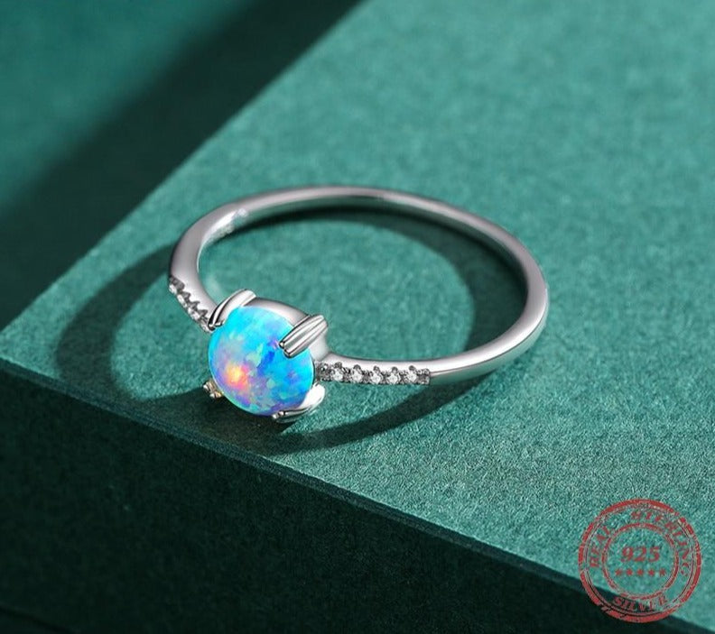 Sparkling Pale Blue Opal Ring