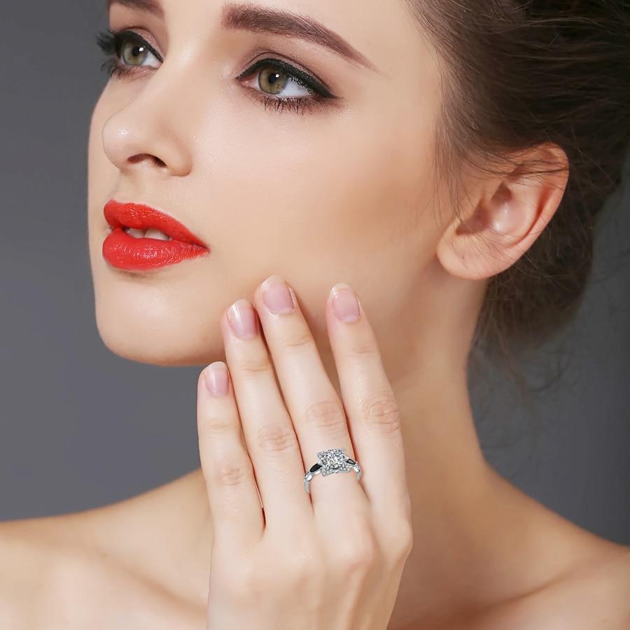 Black Spinel Flower Silver Ring