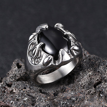 Punk Dragon Claw Gemstone Stainless Steel Ring