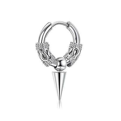 Punk Dragon Pattern Spike Stainless Steel Hoop Earrings