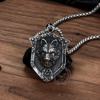 Punk Lion Wolf Shield Stainless Steel Necklace