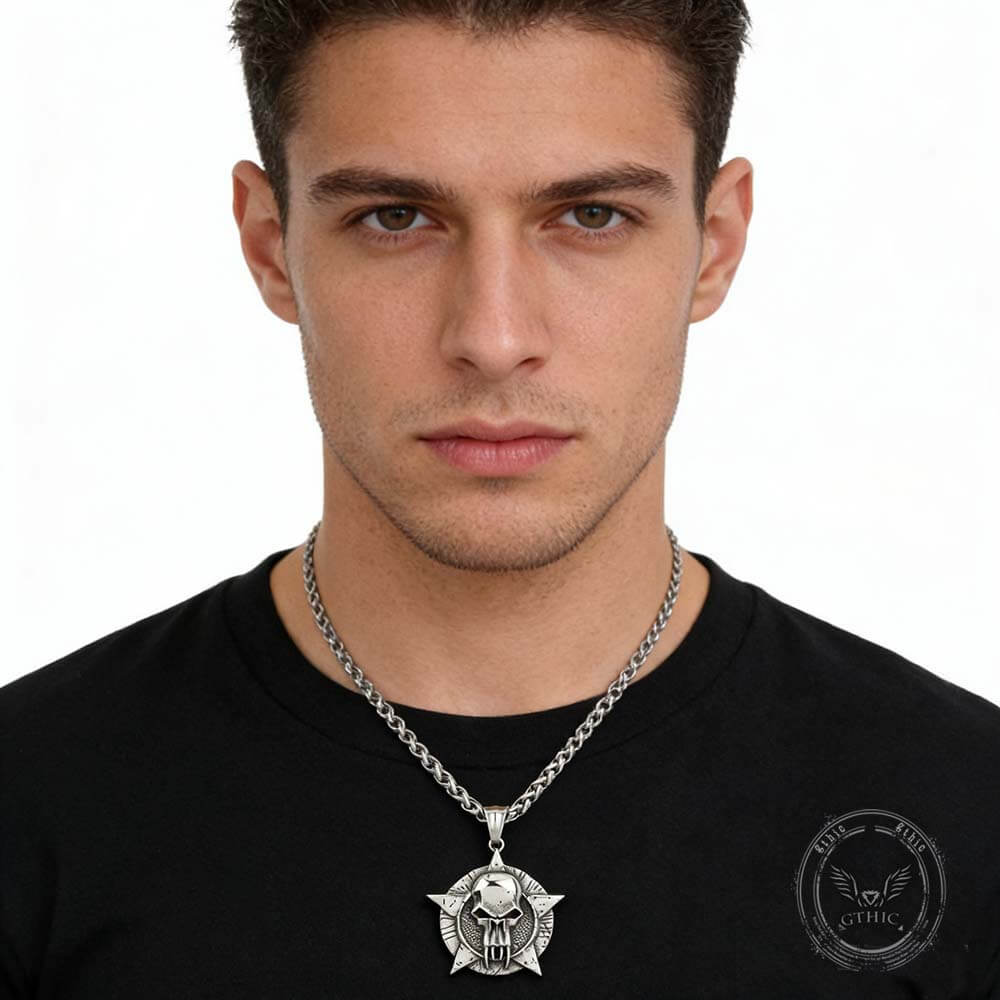 Punk Pentagram Skull Stainless Steel Pendant