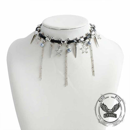 Punk Star Tassel Leather Rope Alloy Choker Necklace