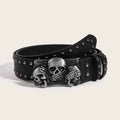 Punk Triple Skull Buckle Rivet Pu Leather Belt