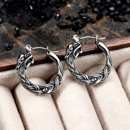 Punk Viking Dragon Stainless Steel Stud Earrings