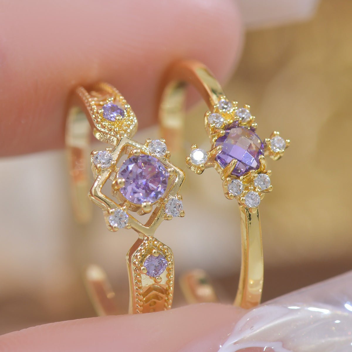 Amethyst Baroque Ring Set