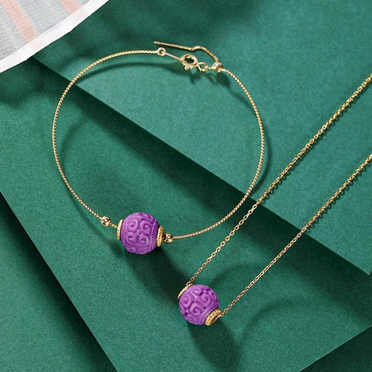 Purple Mica Stone Spiritual Necklace & Bracelet Set