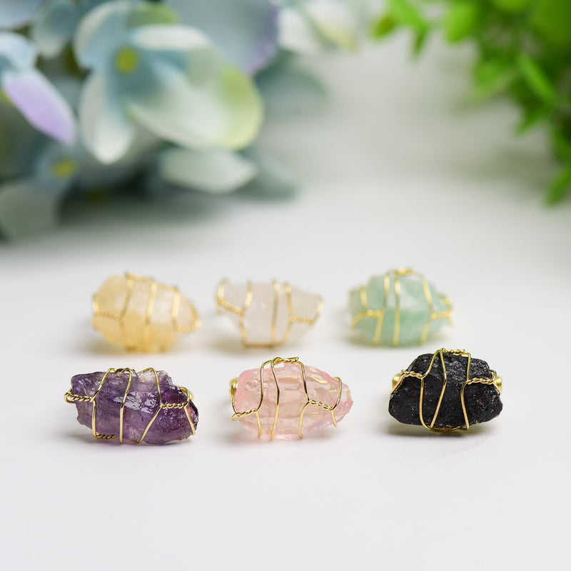 Raw Stone Spiritual Ring With Natural Crystal