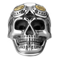 925 Silver Aviator Skull Adjustable Ring for and / Big Heavy Ring / Biker Jewelry