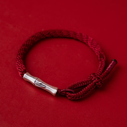 Red String Bracelet in 925 Sterling Silver With Bamboo Knot