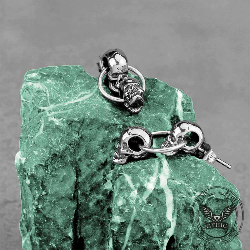 Retro Double Skull Stainless Steel Stud Earrings