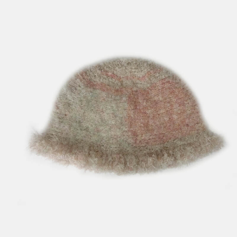Retro Fringed Edge Patchwork Knitted Bucket Hat