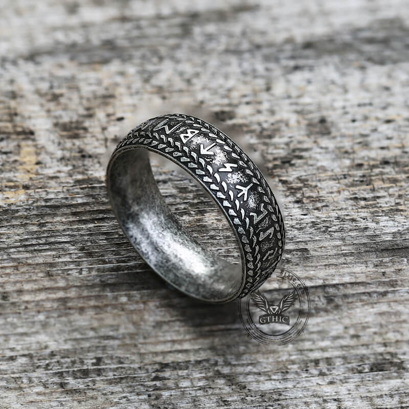 Retro Futhark Runes Stainless Steel Ring