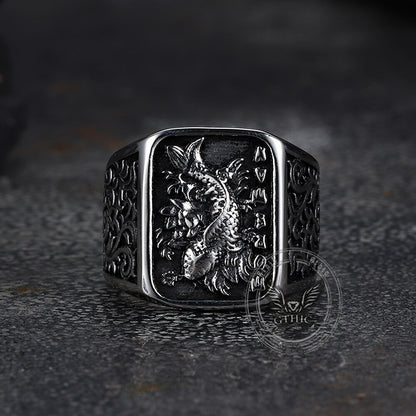 Retro Koi Square Stainless Steel Lucky Ring