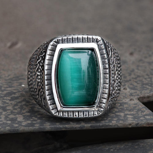 Retro Pattern Gemstone Stainless Steel Ring