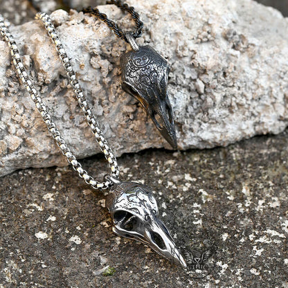Retro Raven Stainless Steel Skull Pendant