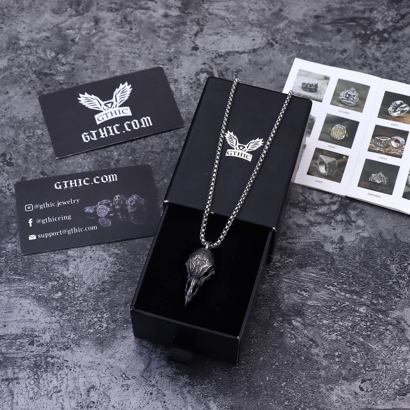 Retro Raven Stainless Steel Skull Pendant