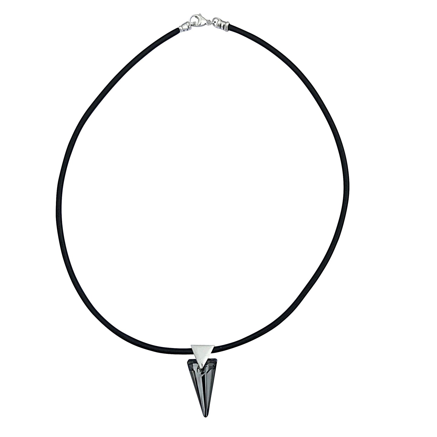 Reversible Dark Rainbow Swarovski Crystal Spike Pendant Necklace on Sterling Silver Black Leather Cord