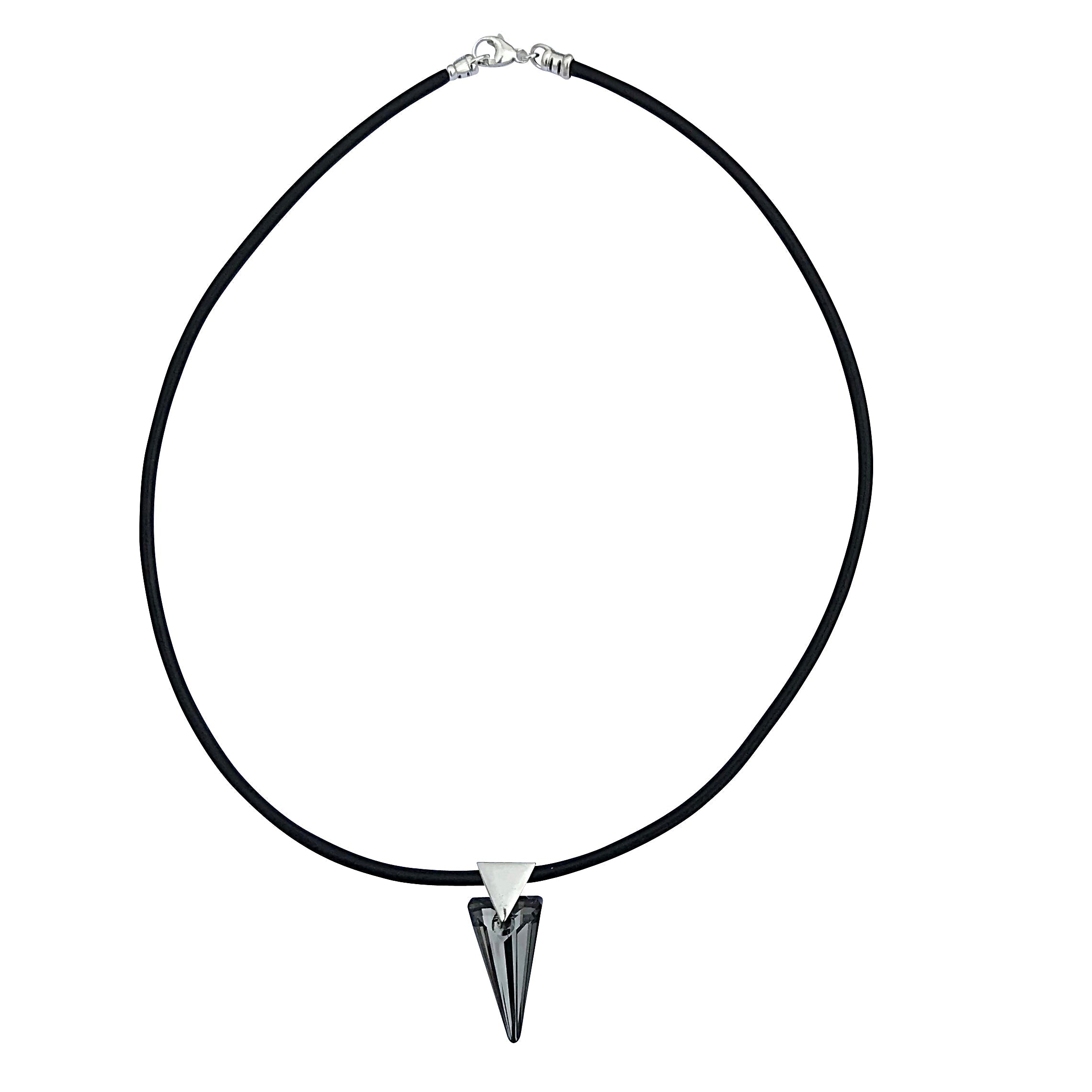 Reversible Dark Rainbow Swarovski Crystal Spike Pendant Necklace on Sterling Silver Black Leather Cord