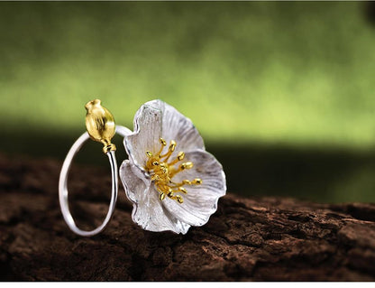 Blooming Poppy Sterling Silver Ring