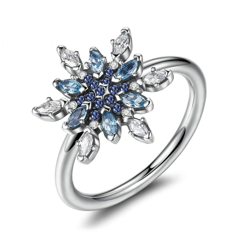 Blue Snowflake Silver Ring