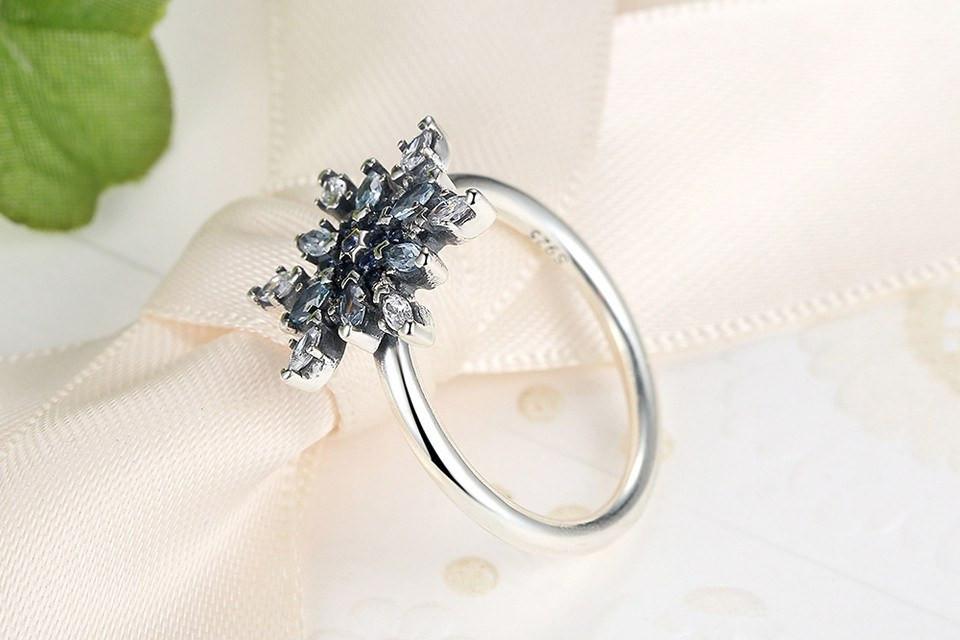 Blue Snowflake Silver Ring