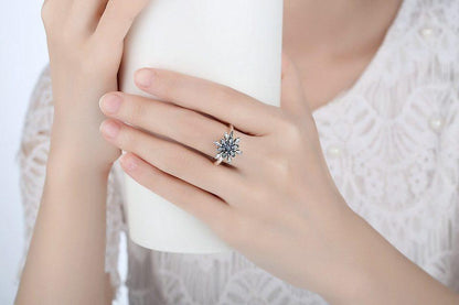 Blue Snowflake Silver Ring
