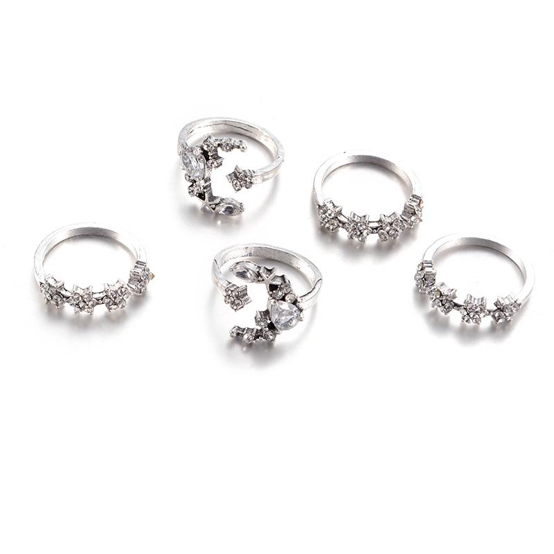 Celestial Crescent Moon & Stars Ring Set