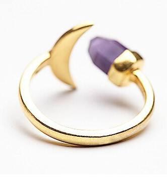 Crescent Moon & Purple Crystal Wrap Ring