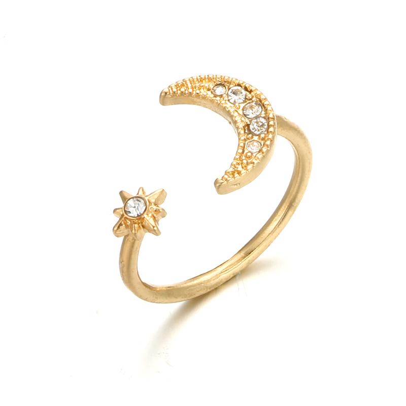 Crescent Moon & Star Crystal Ring