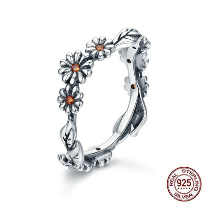 Crystal Daisies Sterling Silver Ring