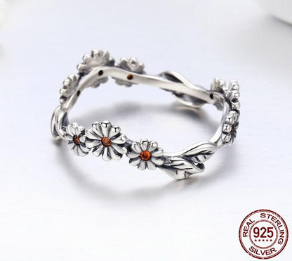 Crystal Daisies Sterling Silver Ring