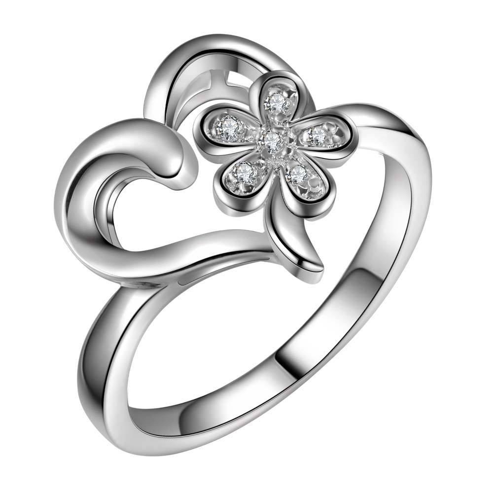 Crystal Flower Heart Ring