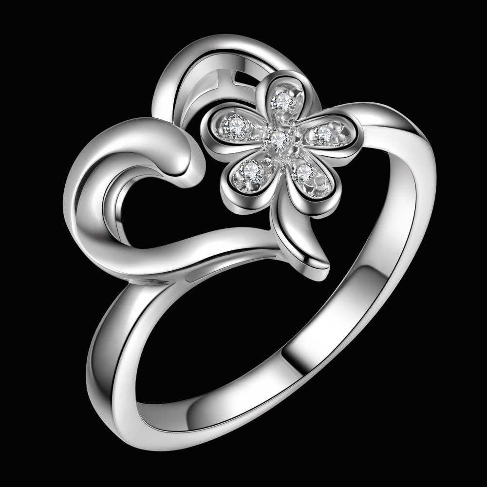 Crystal Flower Heart Ring