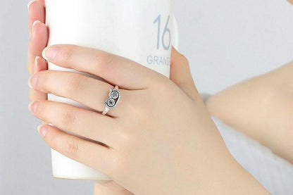Crystal Owl Silver Ring