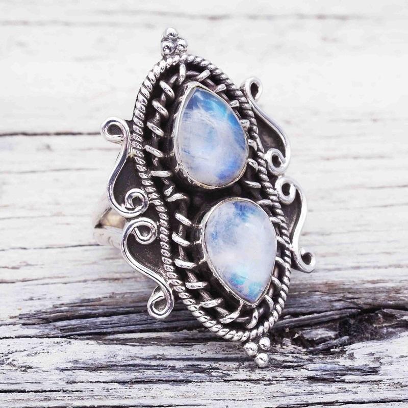 Double Water Drop Moonstone Ring