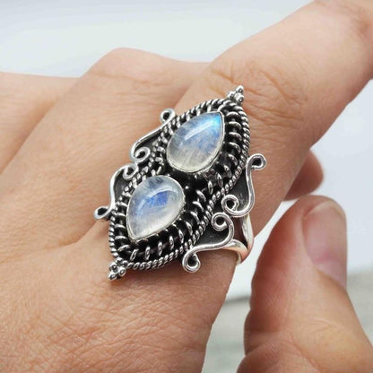 Double Water Drop Moonstone Ring