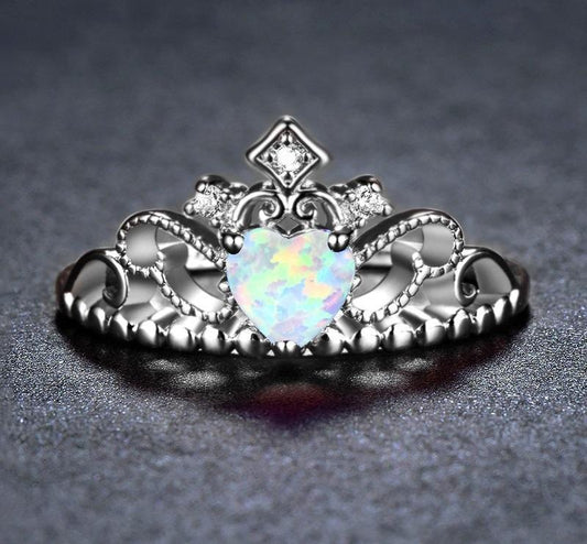Fire Opal Crown Silver Ring